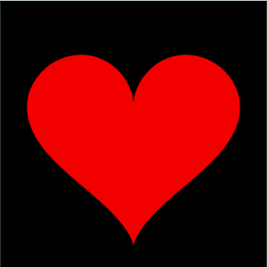 Punainen sydän mustalla pohjalla.